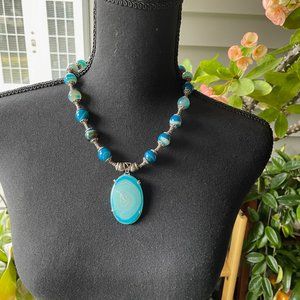 Sterling silver and blue stone vintage necklace